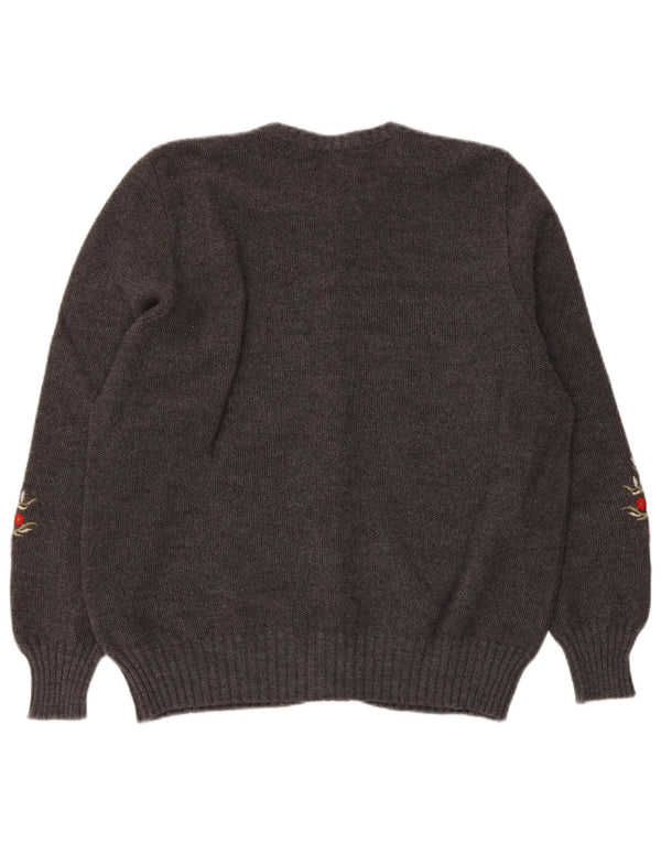 Luisa Spagnoli Damen Strickjacke Pullover UK 14 Mittelgraue geblümte Wolle
