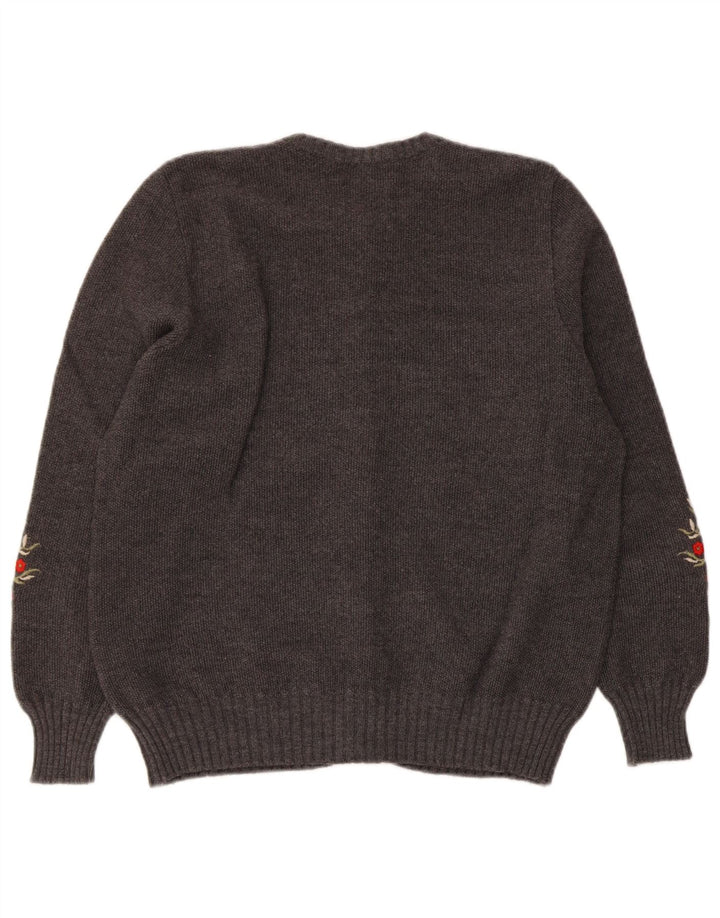 Luisa Spagnoli Damen Strickjacke Pullover UK 14 Mittelgraue geblümte Wolle