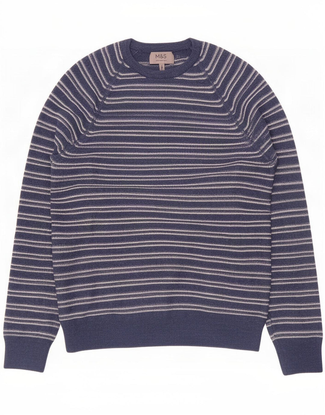 Marks & Spencer Herren-Pullover mit Rundhalsausschnitt, mittleres Marineblau gestreift