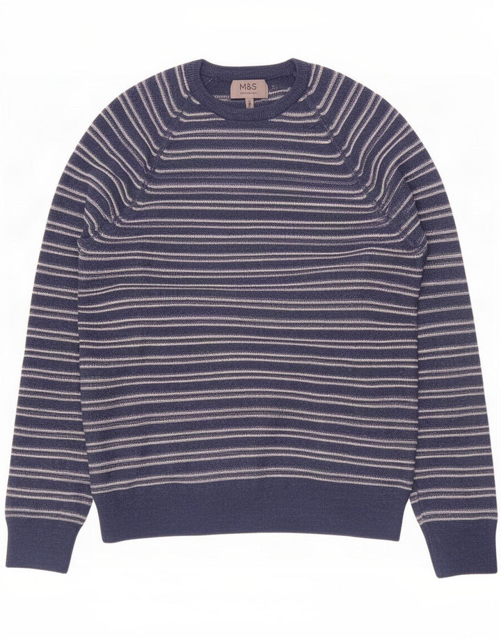 Marks & Spencer Herren-Pullover mit Rundhalsausschnitt, mittleres Marineblau gestreift