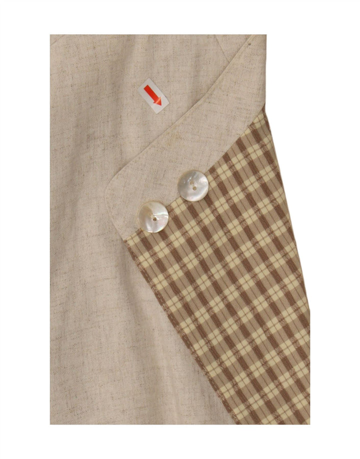 Vintage Damen 3/4 Ärmel 2 Knopf Blazer Jacke UK 16 Große Beige Viskose