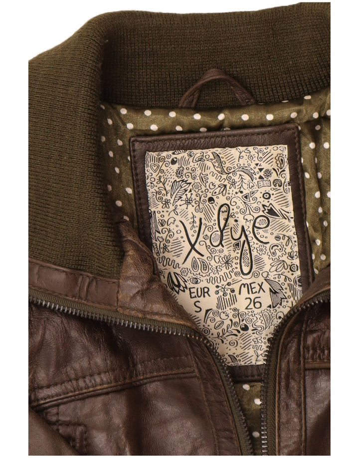 XDYE Damen-Militärlederjacke, Größe S, Khaki, Leder
