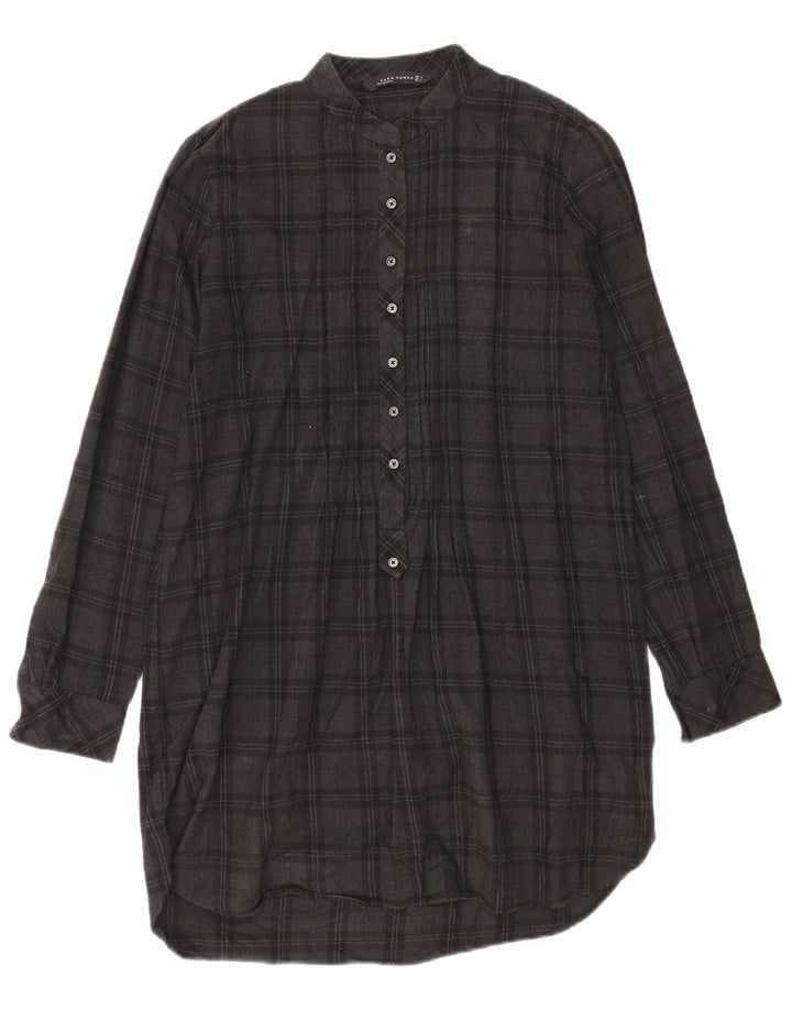 Zara Damen Langarm-Etuikleid UK 14 Mittelgrau kariert