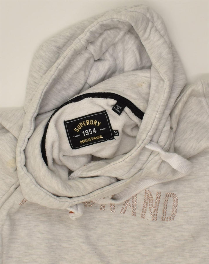SUPERDRY Womens Heritage Graphic Hoodie Jumper UK 10 Small Grey | Vintage Superdry | Thrift | Second-Hand Superdry | Used Clothing | Messina Hembry 
