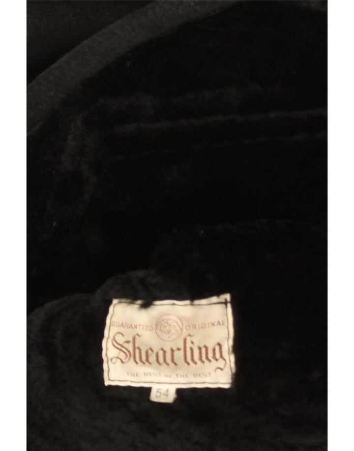 Vintage Herren Shearling Jacke IT 54 2XL Schwarz Shearling