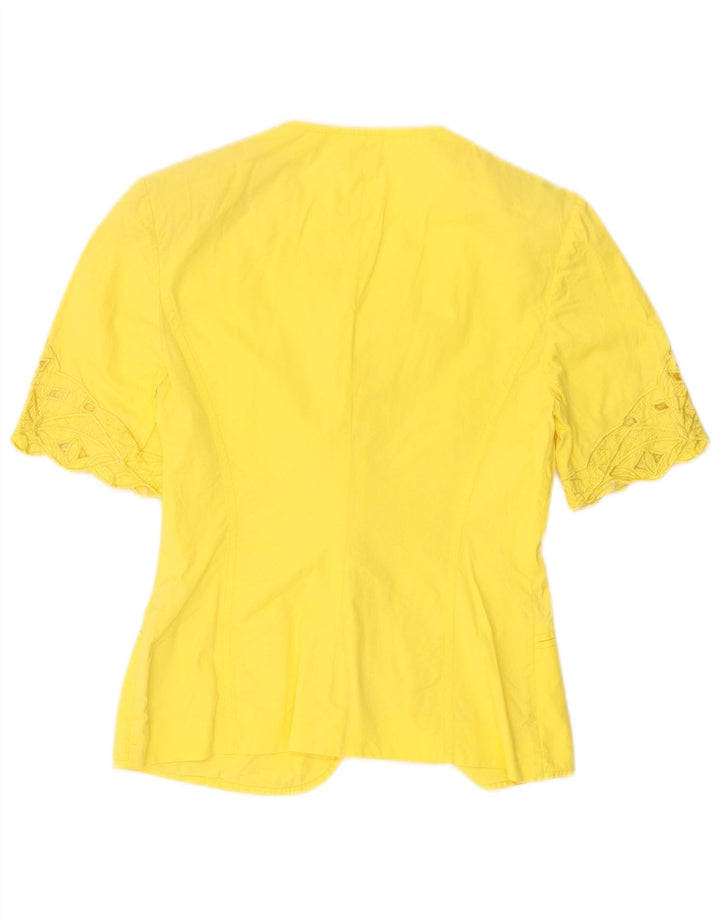 Vintage Damen Kurzarm Cardigan Top IT 42 Mittelgelbe Baumwolle
