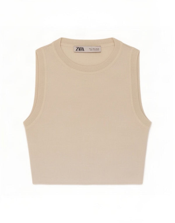 Zara Damen Crop Top UK 8 Small Weiße Viskose