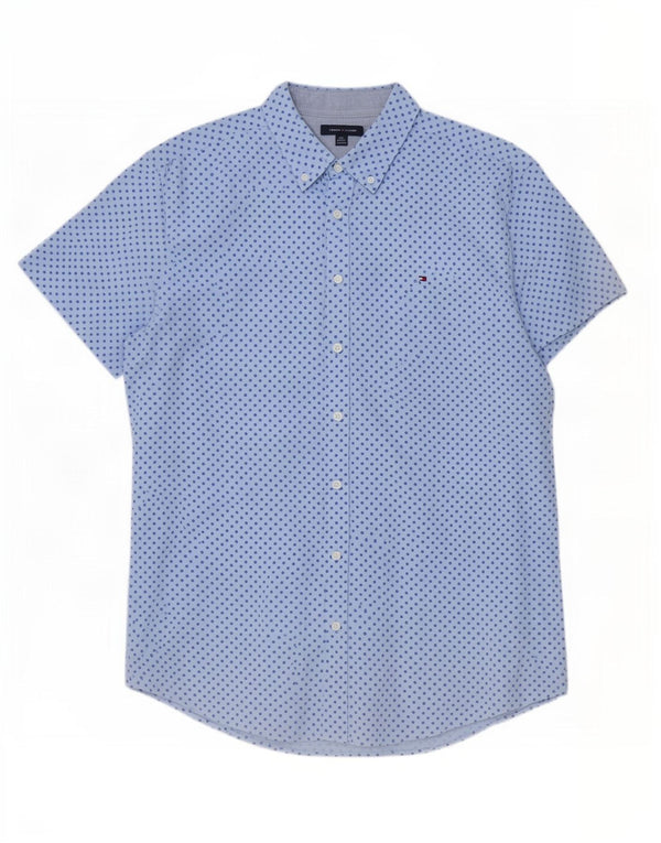 Tommy Hilfiger Herren-Kurzarmhemd 2XL aus blau gepunkteter Baumwolle