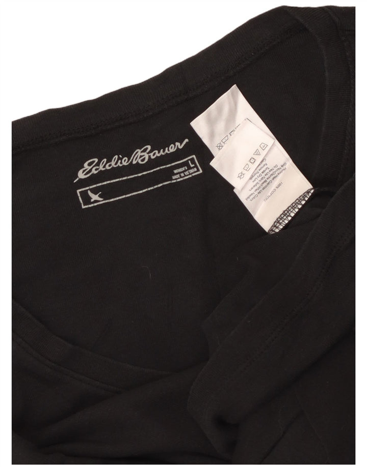 EDDIE BAUER Damen Top Langarm UK 16 Large Schwarz Baumwolle