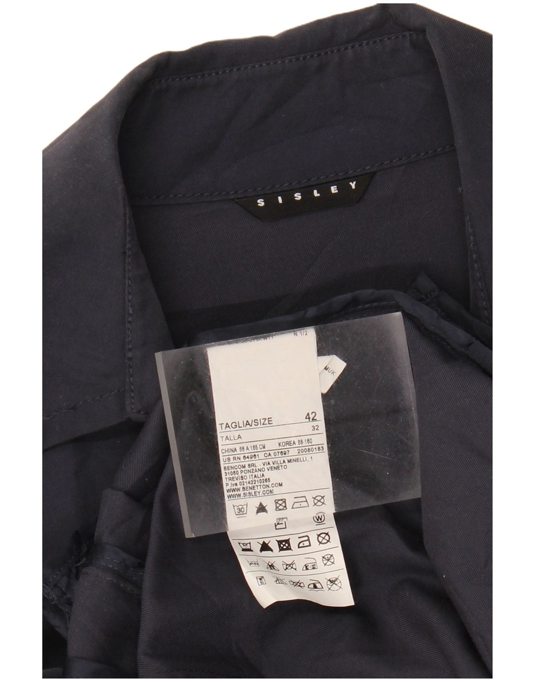 SISLEY Womens Trench Coat IT 42 Medium Navy Blue Cotton
