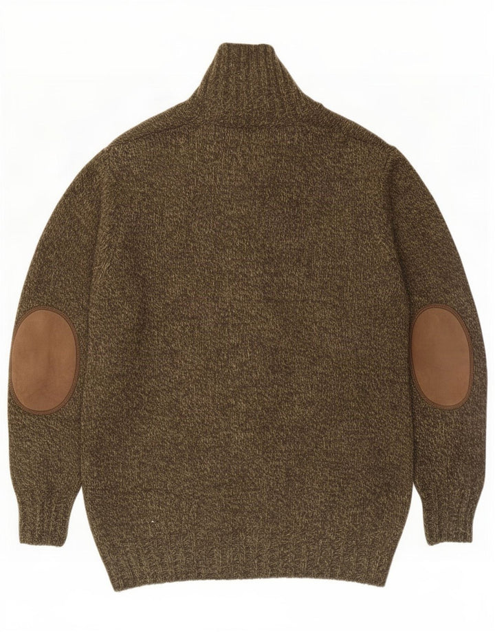 Massimo Dutti Herren-Cardigan-Pullover Medium Khaki Colourblock Wool