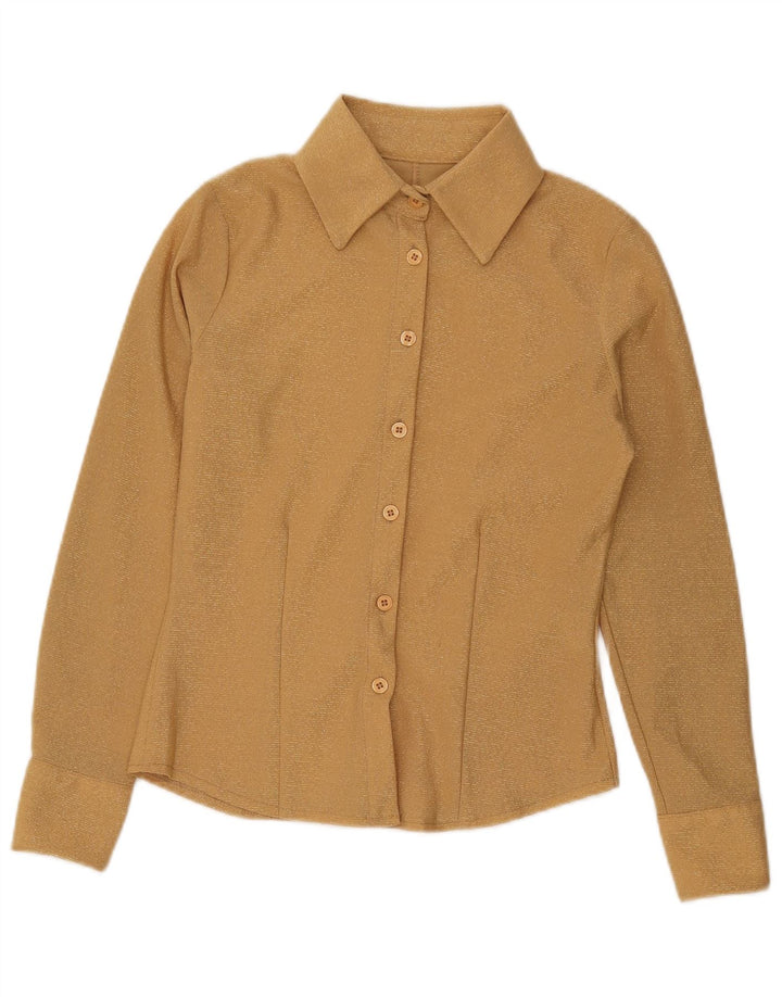 Vintage Damen Shirt UK 10 Small Gold Polyester