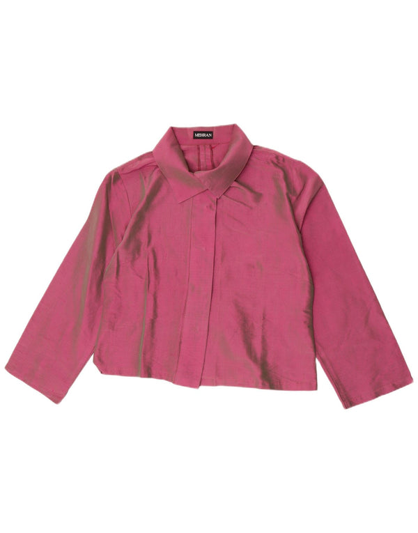 Vintage Damen 3/4 Ärmel Crop Shirt Bluse UK 18 XL Lila Seide