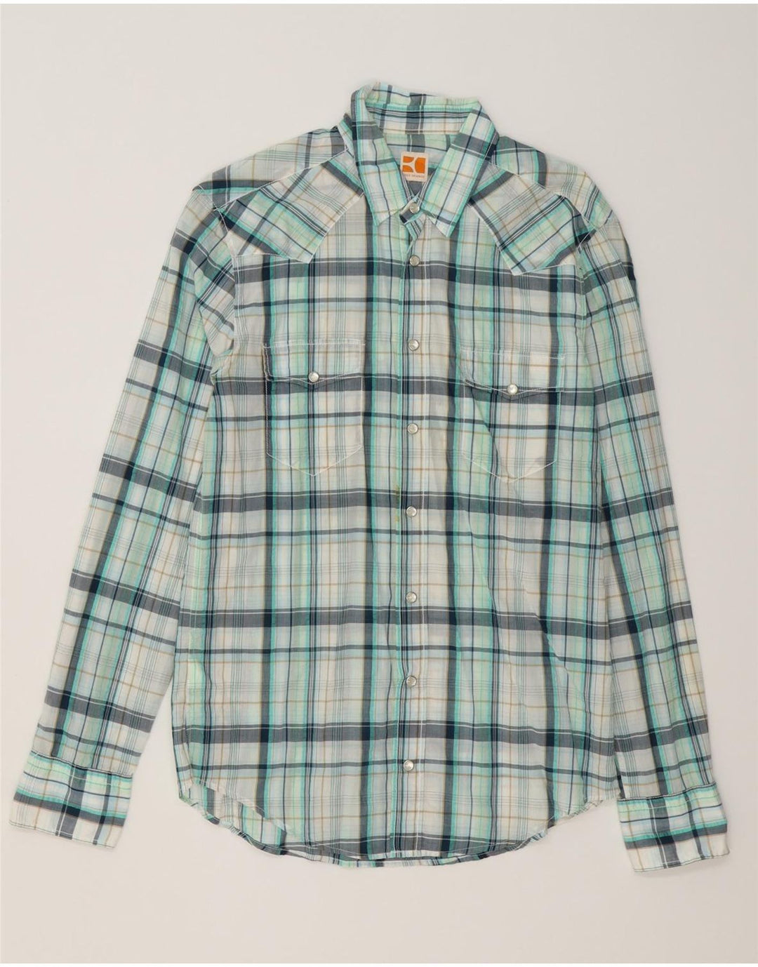 HUGO BOSS Herrenhemd aus mittelblau karierter Baumwolle