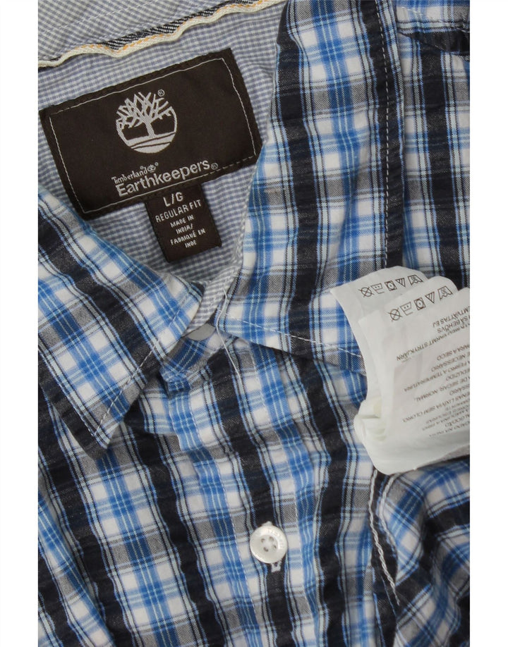 TIMBERLAND Herren Kurzarm-Hemd mit normaler Passform, groß, blau kariert, Baumwolle