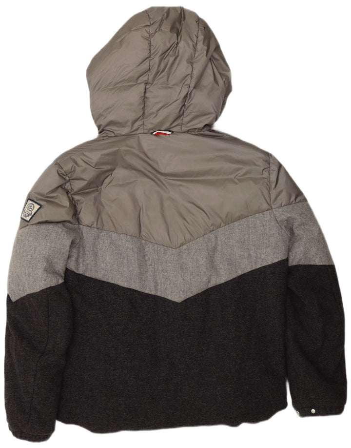 Moncler Herren-Jacke mit Kapuze, gepolstert, Größe 3, groß, grauer Farbblock-Designer