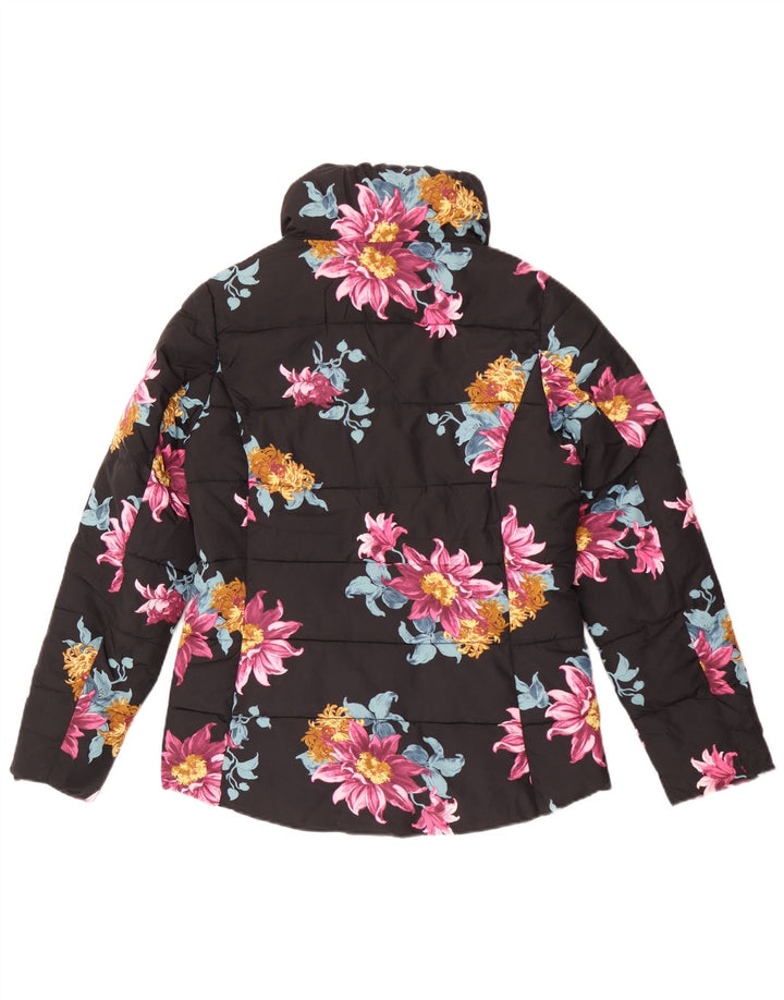Joules Damen Übergroße wattierte Jacke UK 10 Small Schwarz geblümtes Polyester