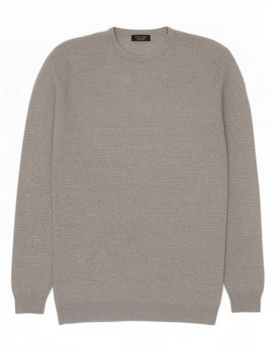 Zara Herren-Pullover mit Rundhalsausschnitt, groß, graue Baumwolle