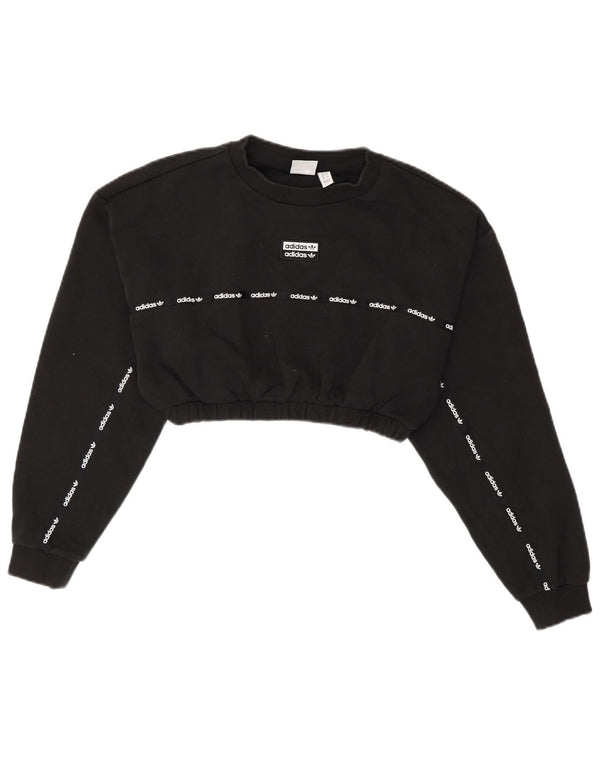 Adidas Damen Graphic Crop Sweatshirt Pullover UK 8 Small Schwarz Baumwolle