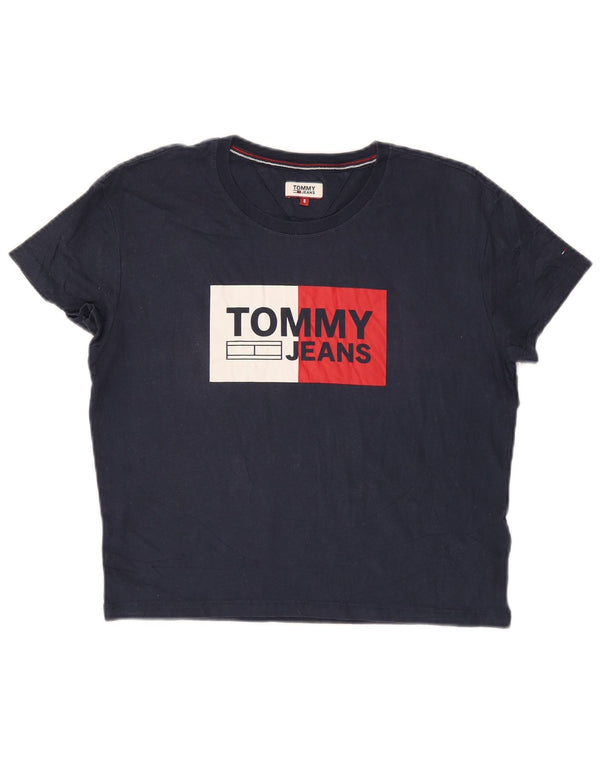 TOMMY HILFIGER Damen Übergroßes Grafik-T-Shirt-Oberteil UK 10 Small Marineblau