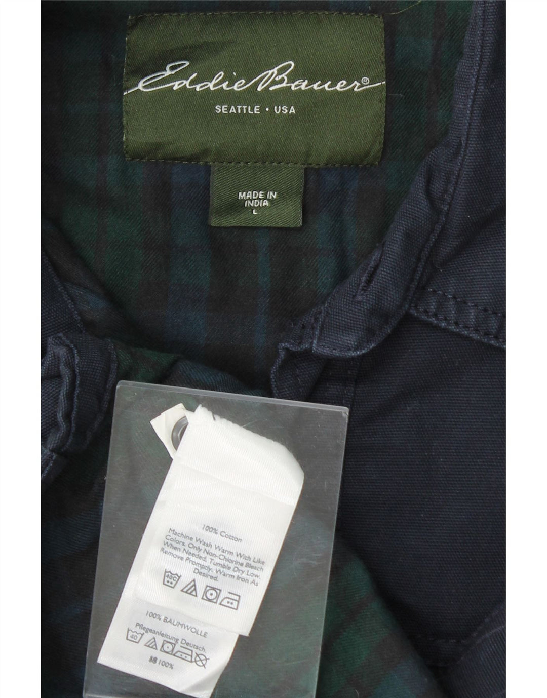 EDDIE BAUER Mens Lumberjack Shirt Large Navy Blue Cotton Vintage Eddie Bauer and Second-Hand Eddie Bauer from Messina Hembry 