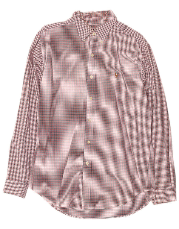 Ralph Lauren Herren-Flanellhemd mit klassischer Passform, mittelrote Gingham-Baumwolle