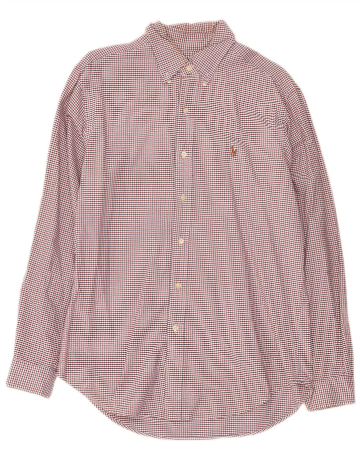 Ralph Lauren Herren-Flanellhemd mit klassischer Passform, mittelrote Gingham-Baumwolle
