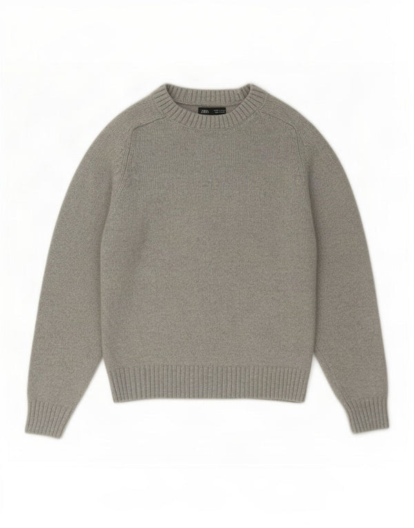 Zara Mädchen-Pullover mit U-Boot-Ausschnitt, 13–14 Jahre, graue Baumwolle