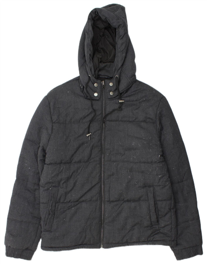 French Connection Herren-Jacke mit Kapuze, gepolstert, UK 42, XL, schwarze Wolle