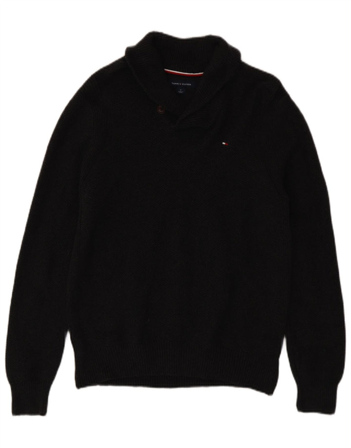 Tommy Hilfiger Herren-Pullover mit Schalkragen, mittelgraue Baumwolle