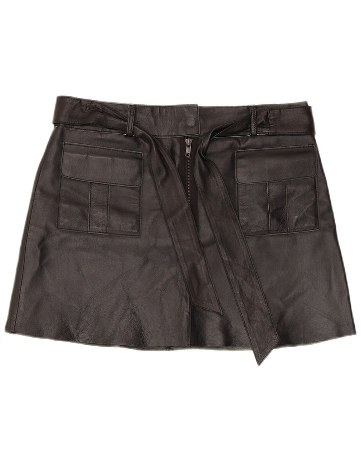 Conbipel Damen Mini-Lederrock IT 44 Medium W34 Schwarzes Leder