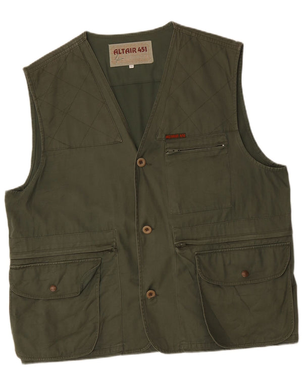 Vintage Herren Utility Gilet IT 54 2XL Grüne Baumwolle