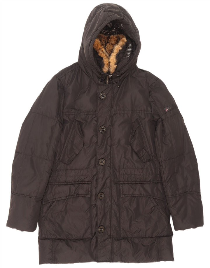 PEUTEREY Herren-Mantel mit Kapuze, gepolstert, UK 40, Größe L, Schwarz, Polyester