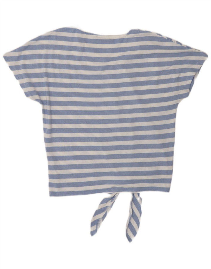 Marks & Spencer Damen-Blusenoberteil mit Bindeband vorne, UK 12, Mittelblau gestreift