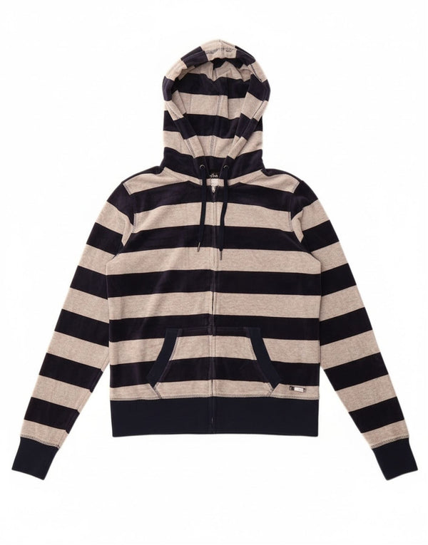 Calvin Klein Damen-Kapuzenpullover mit Reißverschluss, UK 10, Größe S, Marineblau gestreift