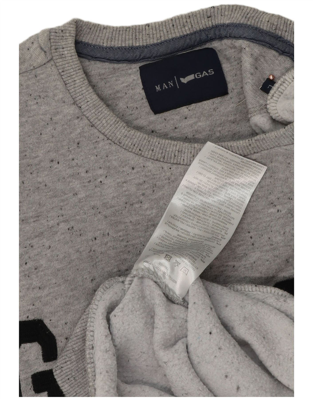 GAS Herren-Sweatshirt mit Grafik, groß, grau gesprenkelte Baumwolle