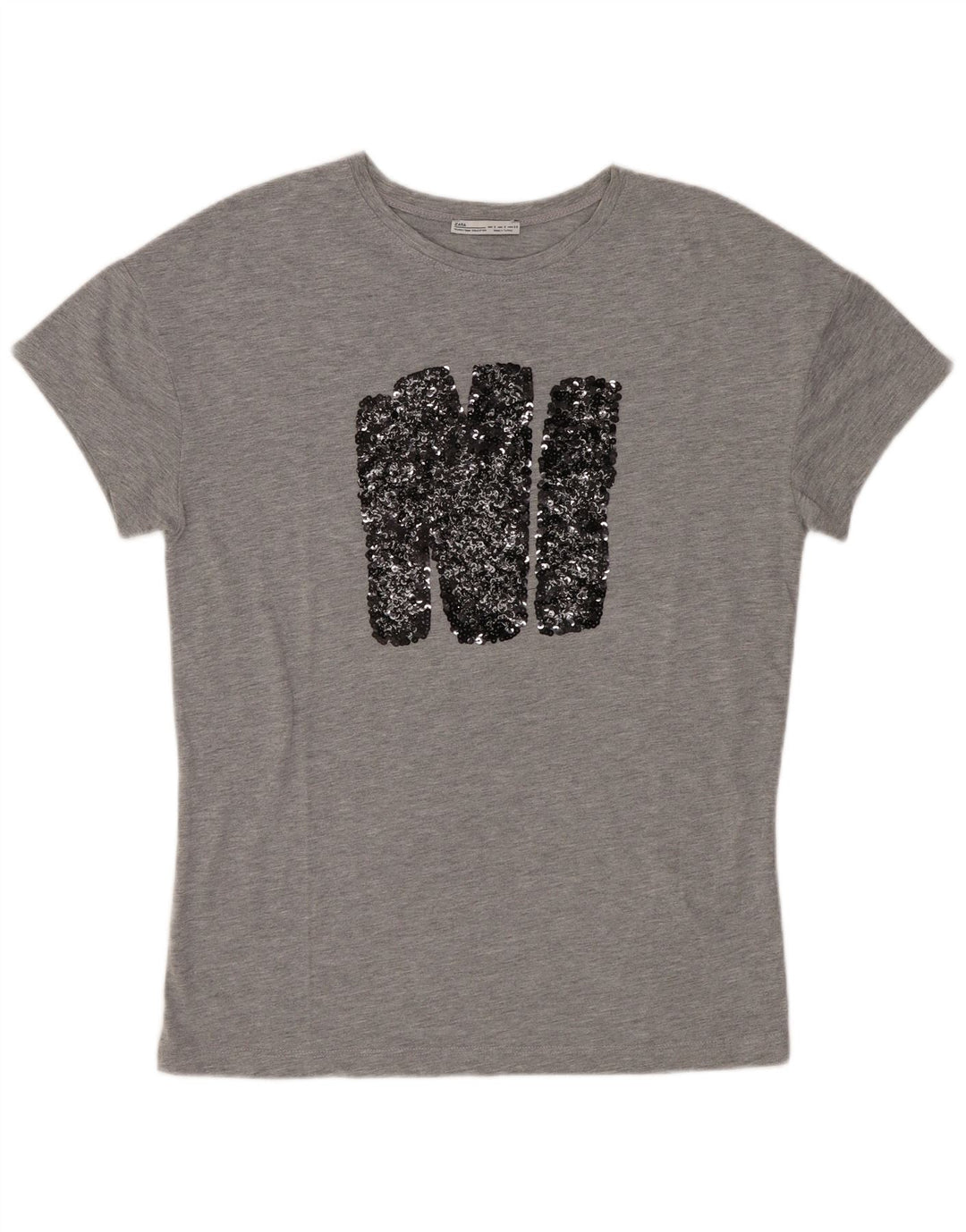 Zara Womens Graphic T-Shirt Top UK 10 Small Grau geflecktes Polyester