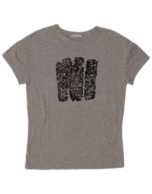 Zara Womens Graphic T-Shirt Top UK 10 Small Grau geflecktes Polyester