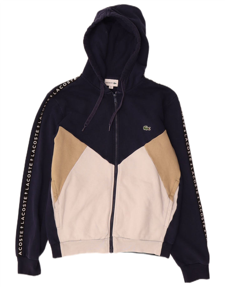 Lacoste Herren-Kapuzenpullover mit grafischem Reißverschluss, Größe 3, klein, Marineblau, Farbblock