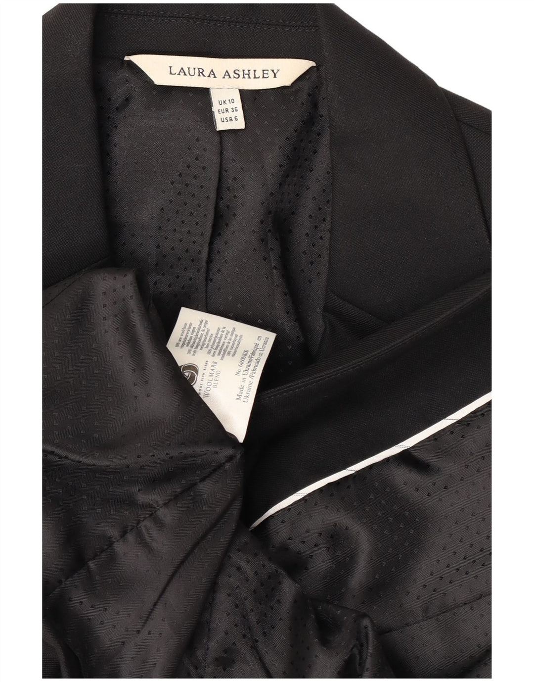 Laura Ashley Damen 1-Knopf-Blazer-Jacke, UK 10, kleine schwarze Wolle