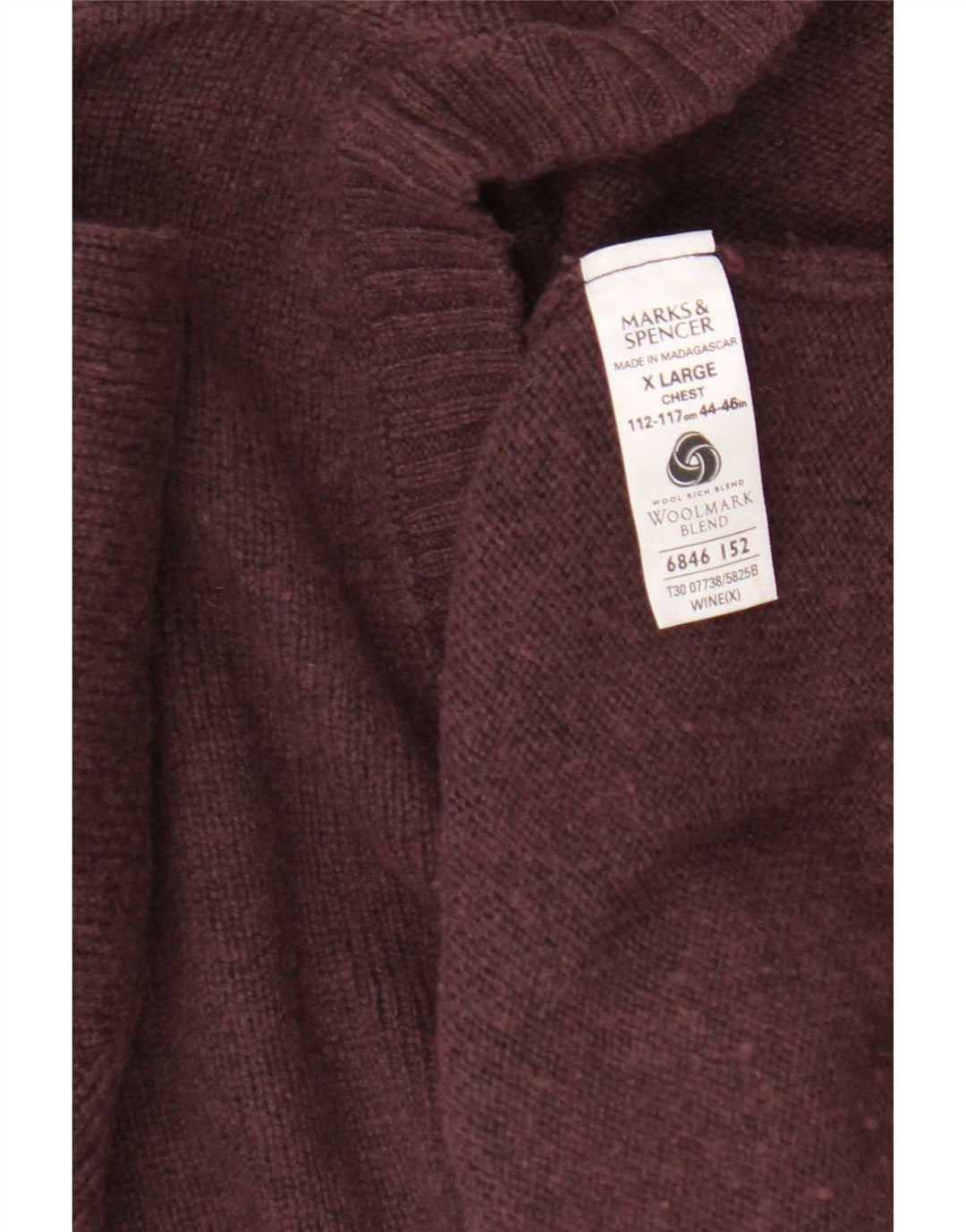 Marks & Spencer Herren-Pullover mit V-Ausschnitt, XL, burgunderrote Wolle
