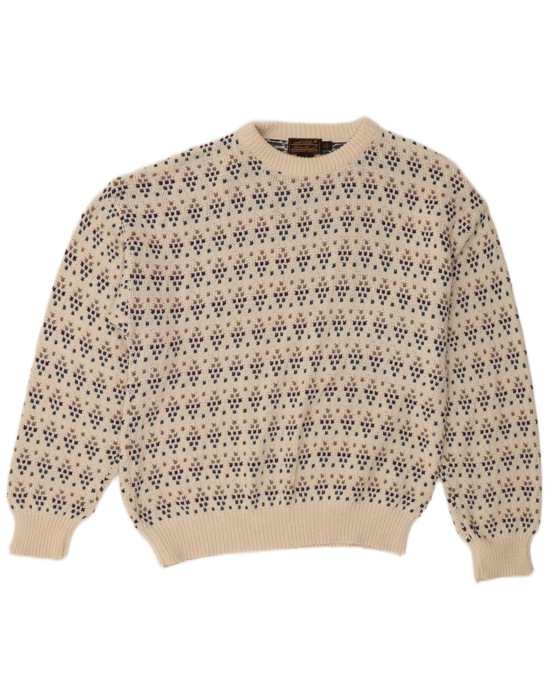 Eddie Bauer Herren-Pullover mit Rundhalsausschnitt, groß, cremefarbene gepunktete Baumwolle