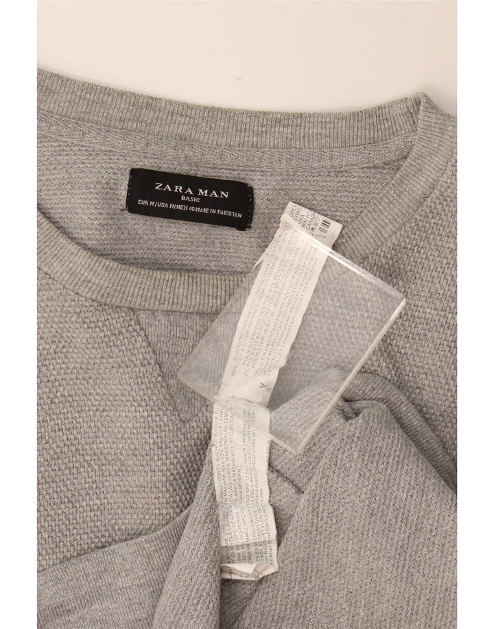 Zara Herren-Pullover mit U-Boot-Ausschnitt, mittelgraue Baumwolle