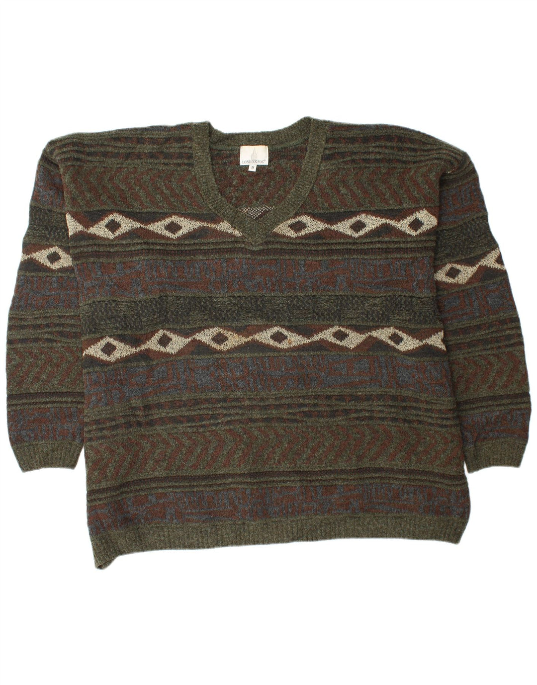LONDON FOG Herren-Pullover mit V-Ausschnitt, 3XL, Khaki, Fair Isle