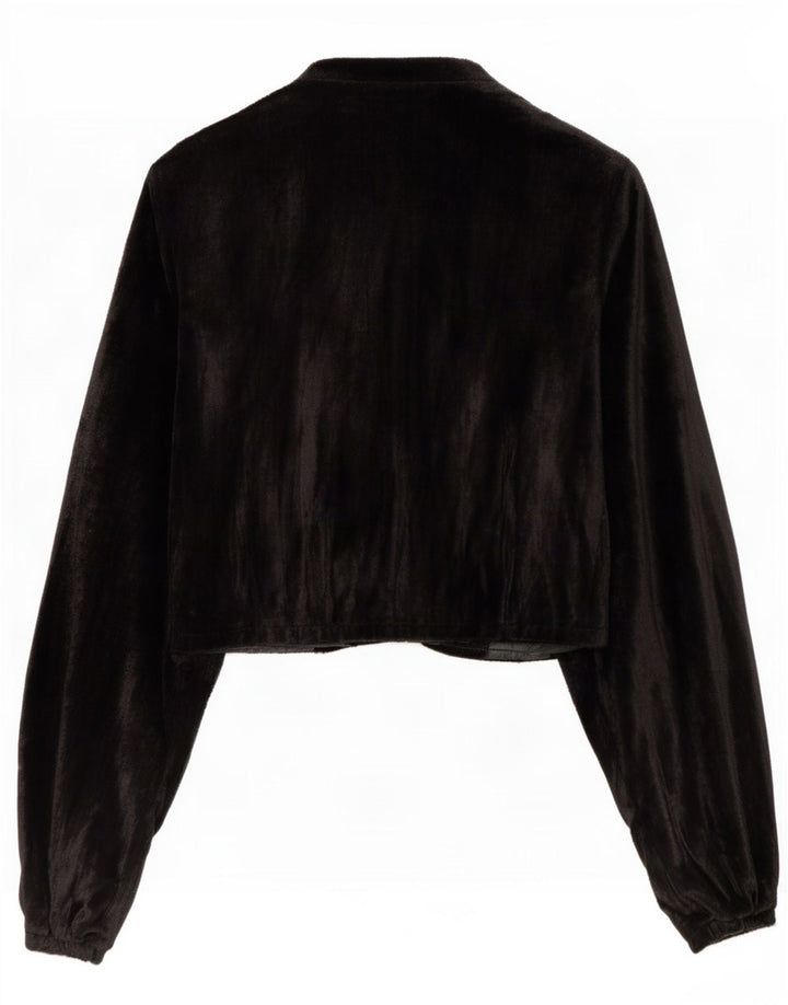 Vintage Damen Samt Bolero Jacke UK 12 Medium Schwarz Patchwork