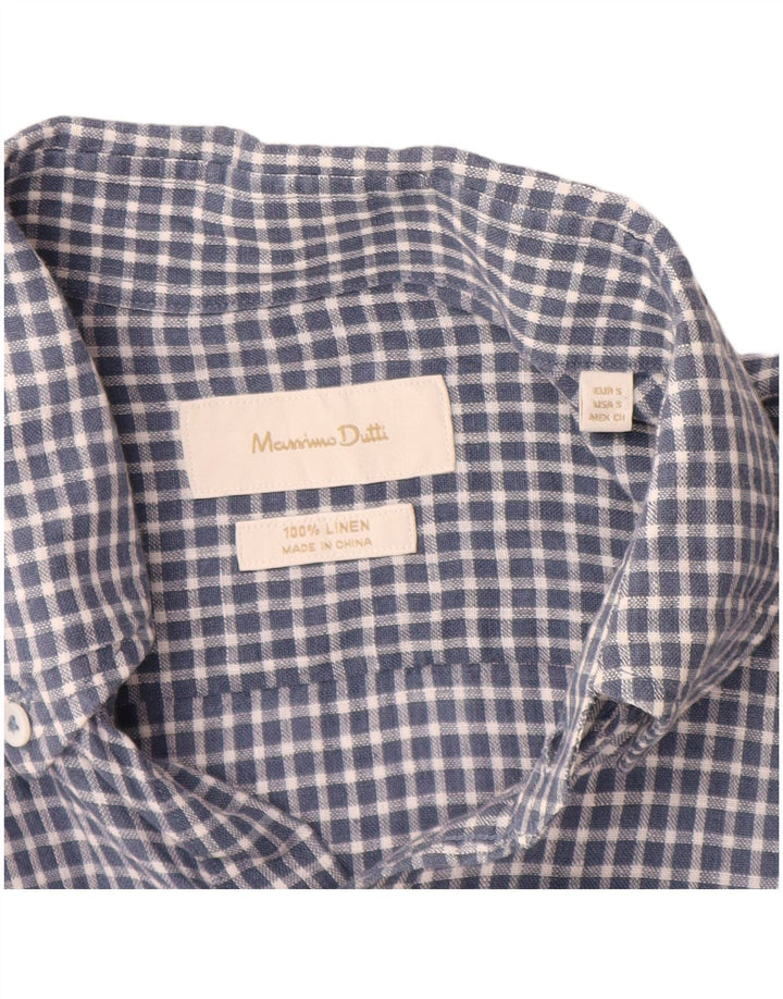 Massimo Dutti Herrenhemd, kleines, blau kariertes Leinen