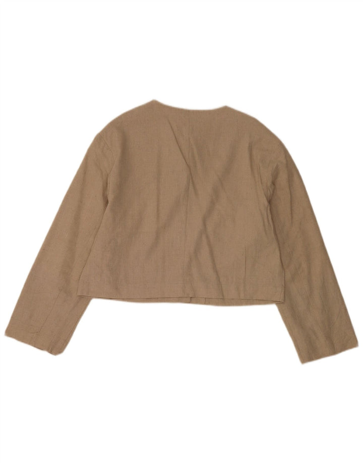 Zara Damen Crop 4 Button Blazer Jacke UK 14 Medium Beige Polyester