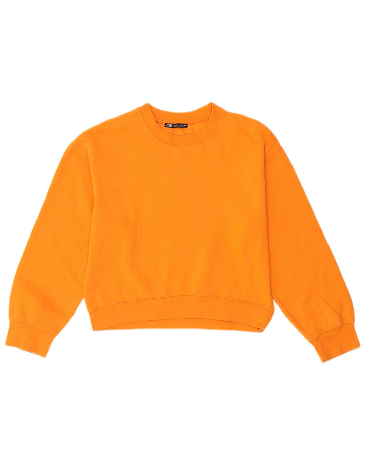 Zara Damen Crop Sweatshirt Pullover UK 14 Mittelorange Polyester