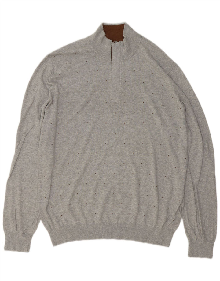 Massimo Dutti Herren-Pullover mit Reißverschluss am Hals, 2XL, grau gefleckte Baumwolle