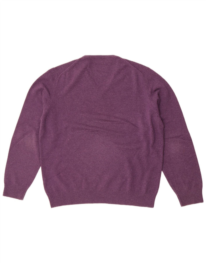 Massimo Dutti Herren-Pullover mit V-Ausschnitt, groß, violette Wolle